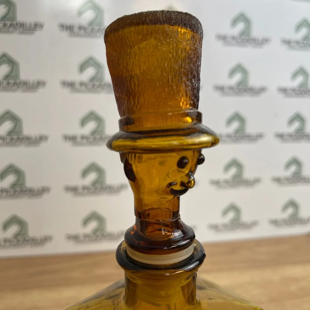 Vintage Glass Decanter Set Green Amber Carriage Car Driver Top Hat Taiwan 2pc